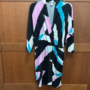 Bar III Black and Multicolor Wrap Dress